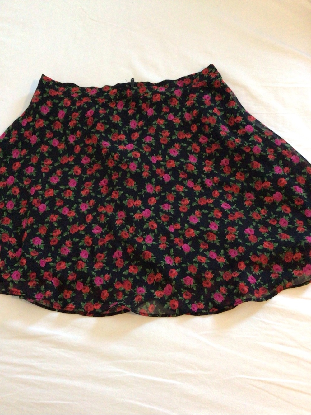 art class Black skirt with Red and Pink Rose Print